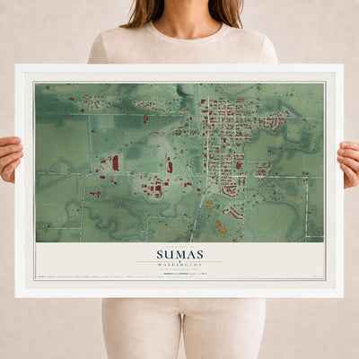 Map of Sumas, Washington, 18 x 24 inch print in a white wood frame
