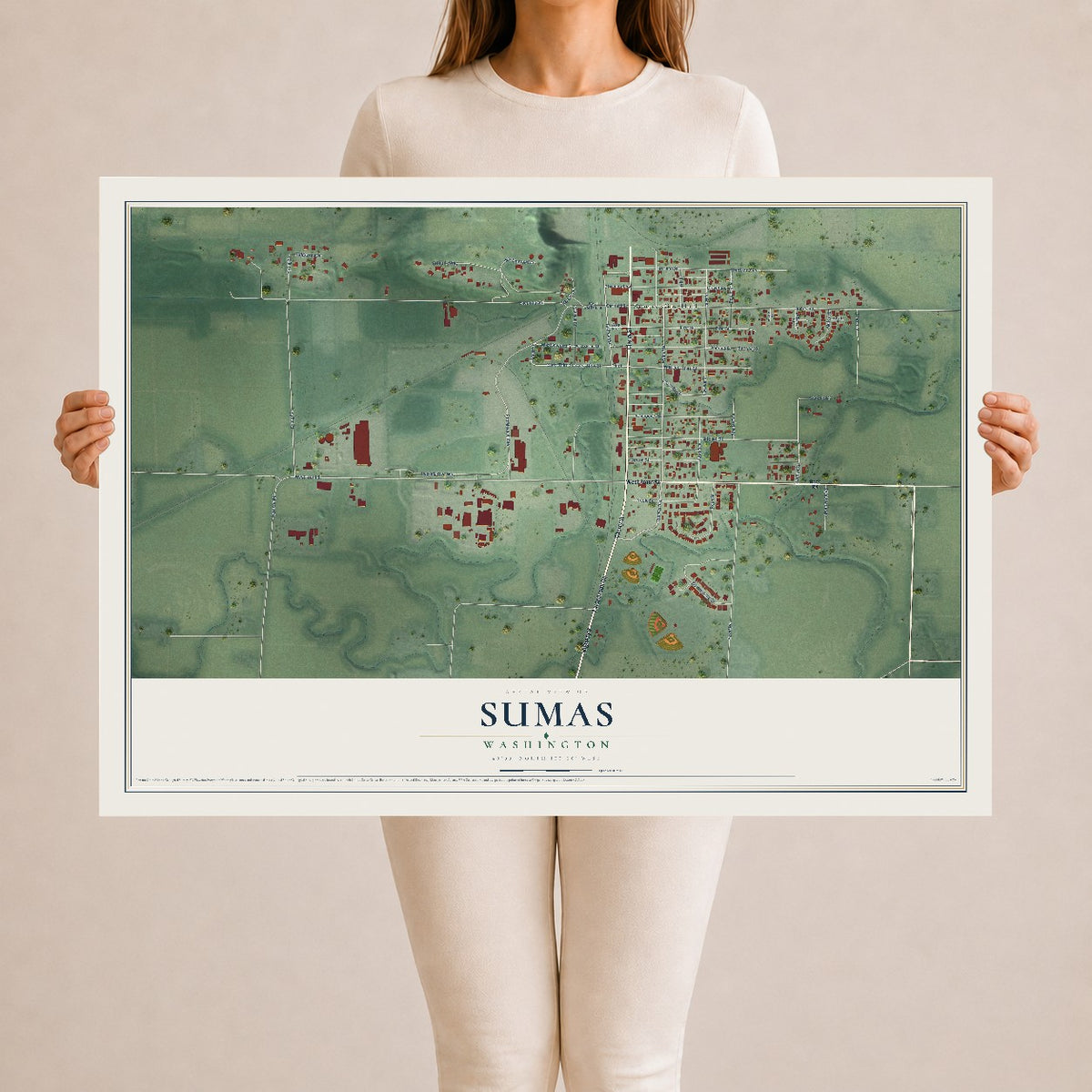 Map of Sumas, Washington, 24 x 36 inch unframed archival matte print