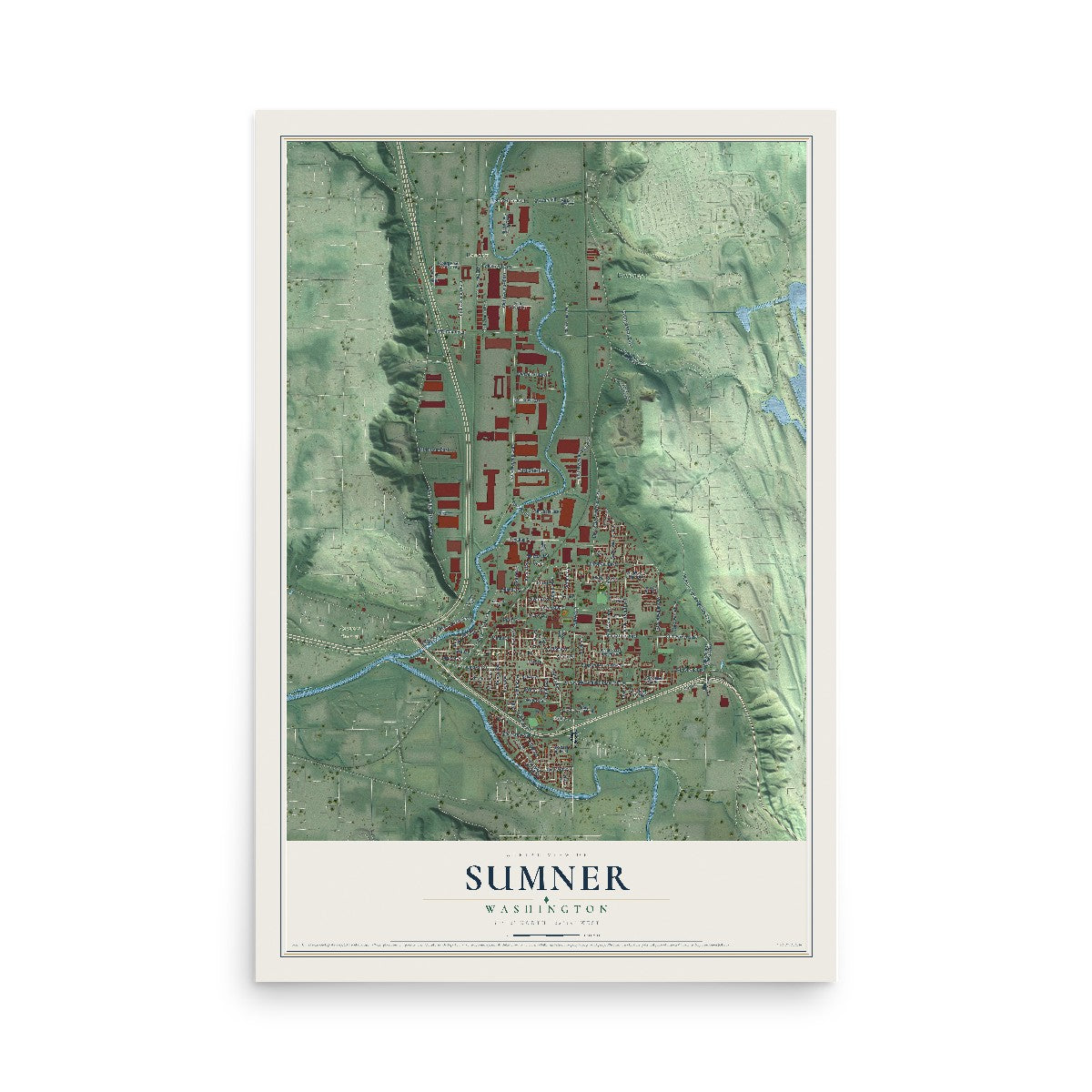 Map of Sumner, Washington, 12 x 18 inch unframed archival matte print