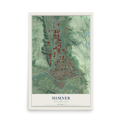 Map of Sumner, Washington, 12 x 18 inch unframed archival matte print
