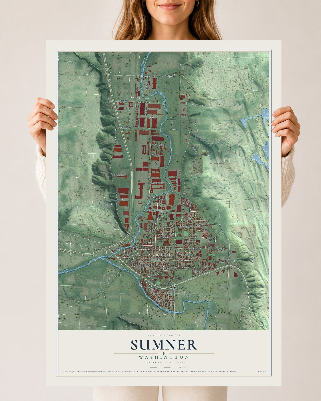 Map of Sumner, Washington, 24 x 36 inch unframed archival matte print