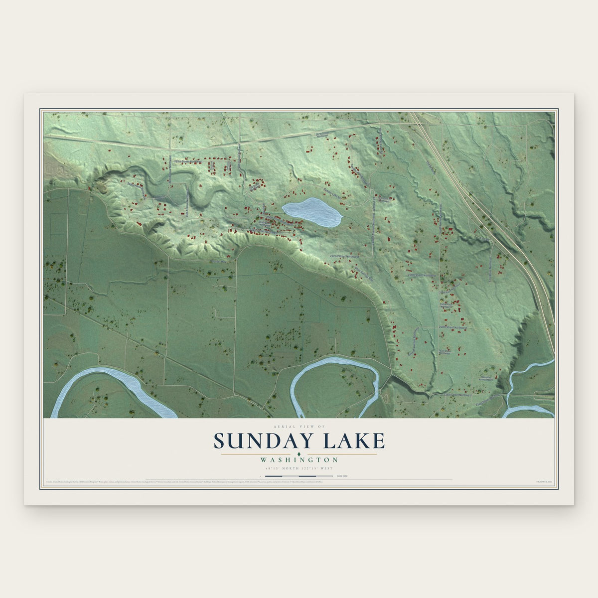 Sunday Lake, Washington map print, the full design