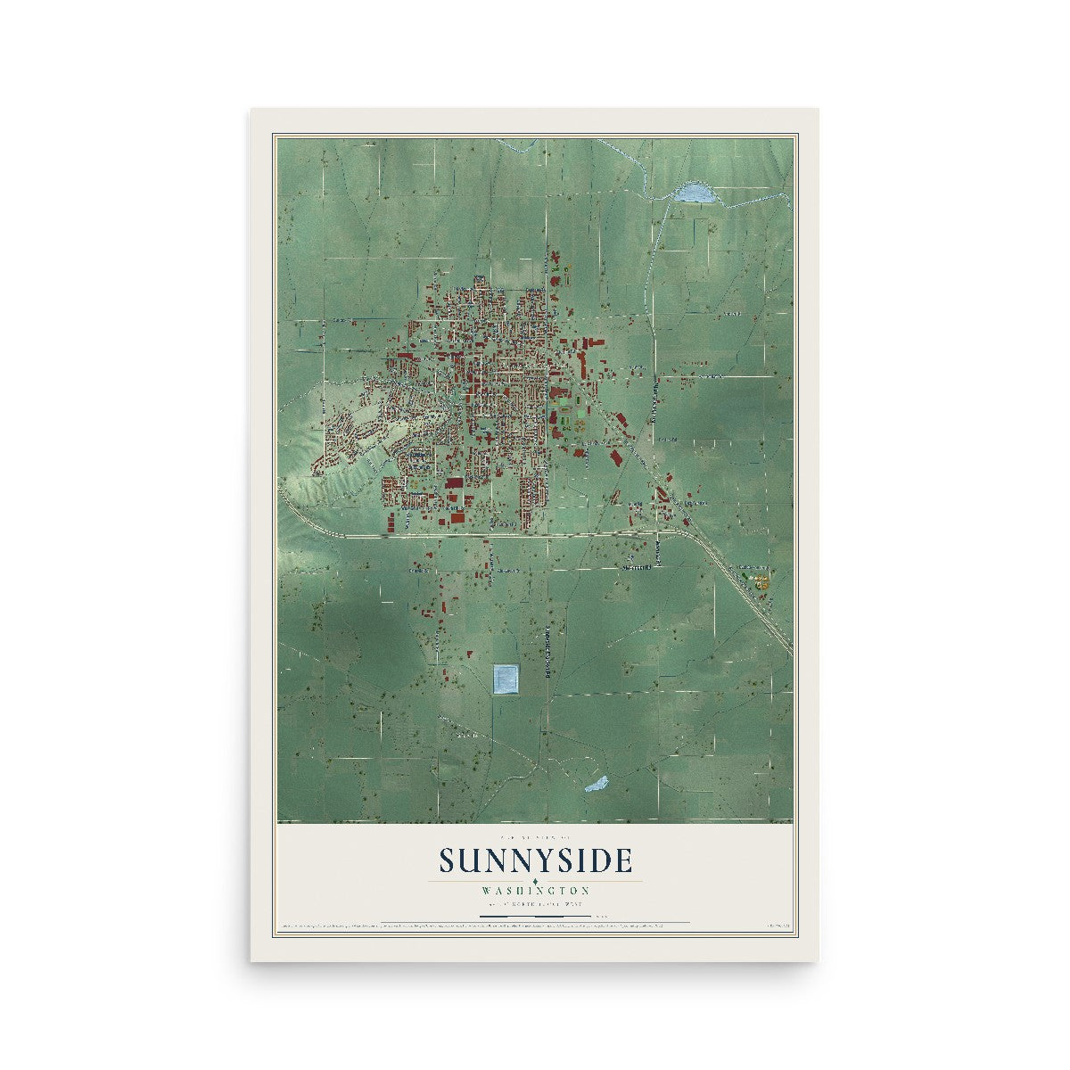 Map of Sunnyside, Washington, 12 x 18 inch unframed archival matte print