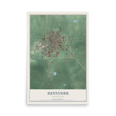 Map of Sunnyside, Washington, 12 x 18 inch unframed archival matte print