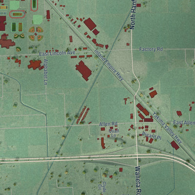 Second close-up of the map of Sunnyside, Washington print showing more streets and buildings