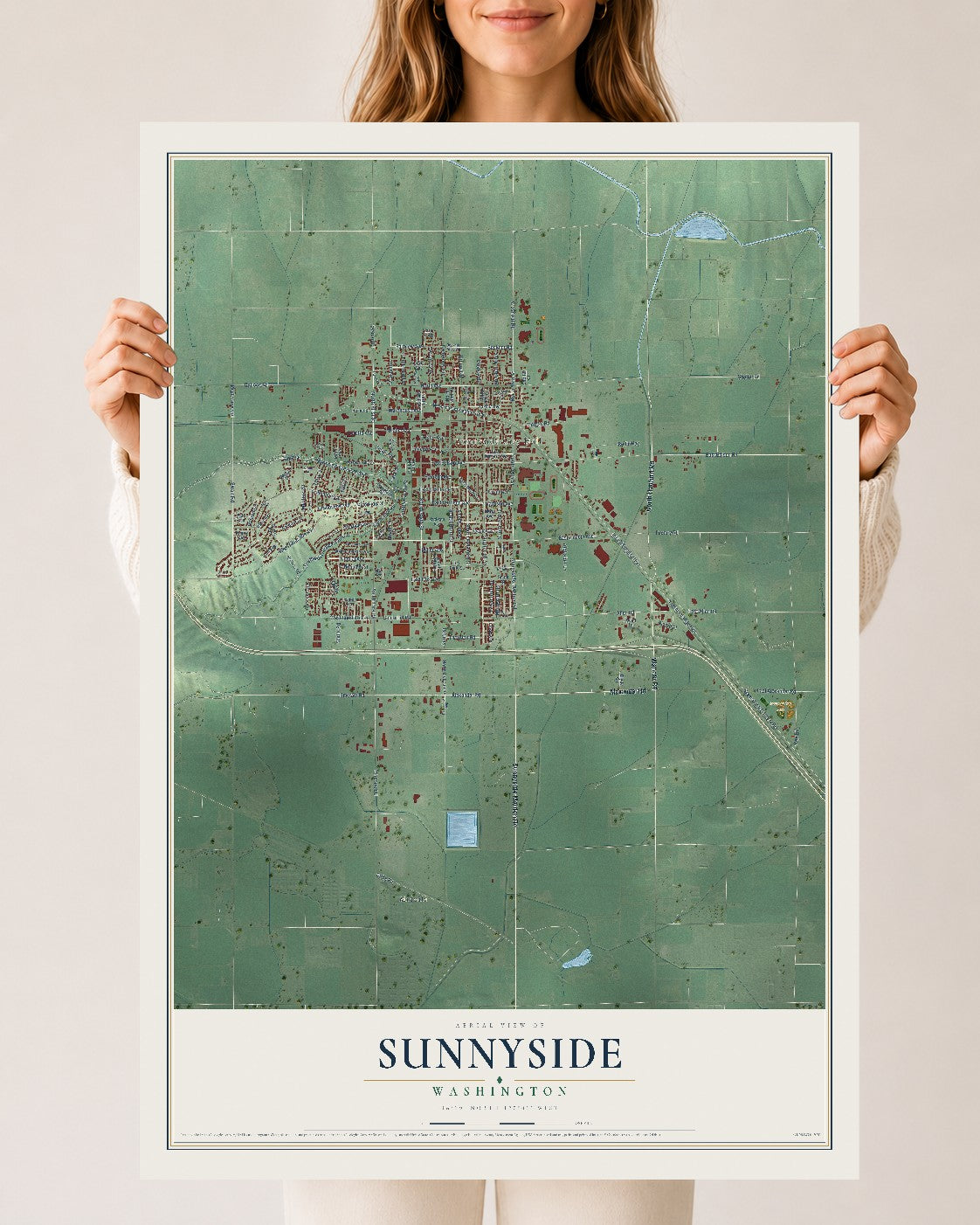 Map of Sunnyside, Washington, 24 x 36 inch unframed archival matte print