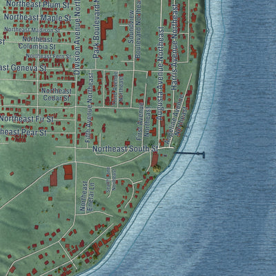 Close-up of the map of Suquamish, Washington print showing street and building detail