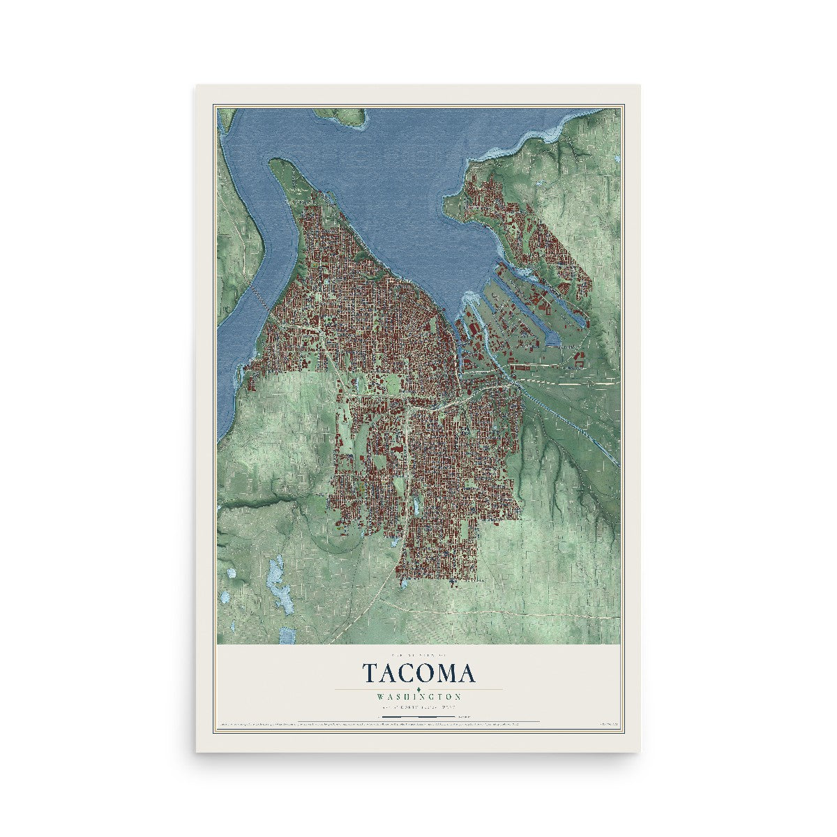 Map of Tacoma, Washington, 12 x 18 inch unframed archival matte print