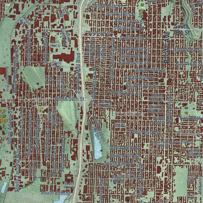 Close-up of the map of Tacoma, Washington print showing street and building detail