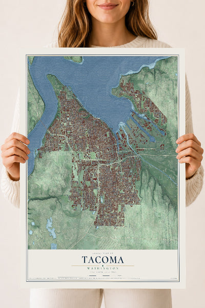 Map of Tacoma, Washington, 18 x 24 inch unframed archival matte print