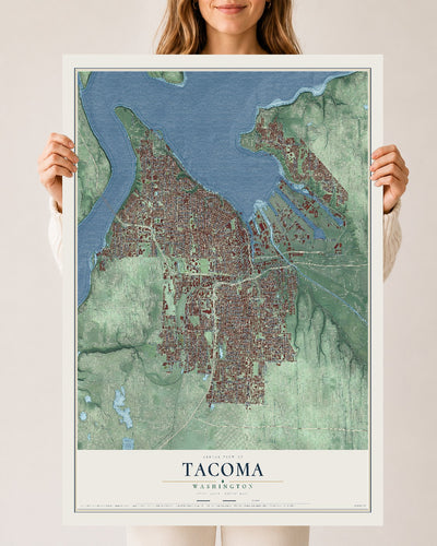 Map of Tacoma, Washington, 24 x 36 inch unframed archival matte print