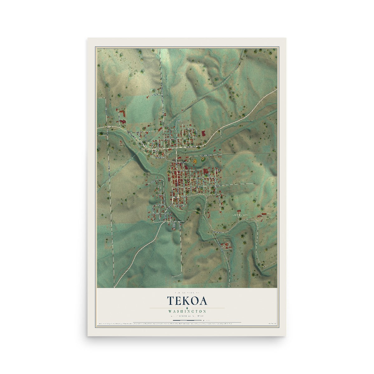 Map of Tekoa, Washington, 12 x 18 inch unframed archival matte print