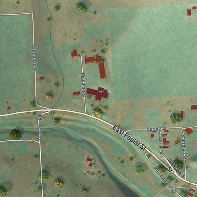 Second close-up of the map of Tekoa, Washington print showing more streets and buildings