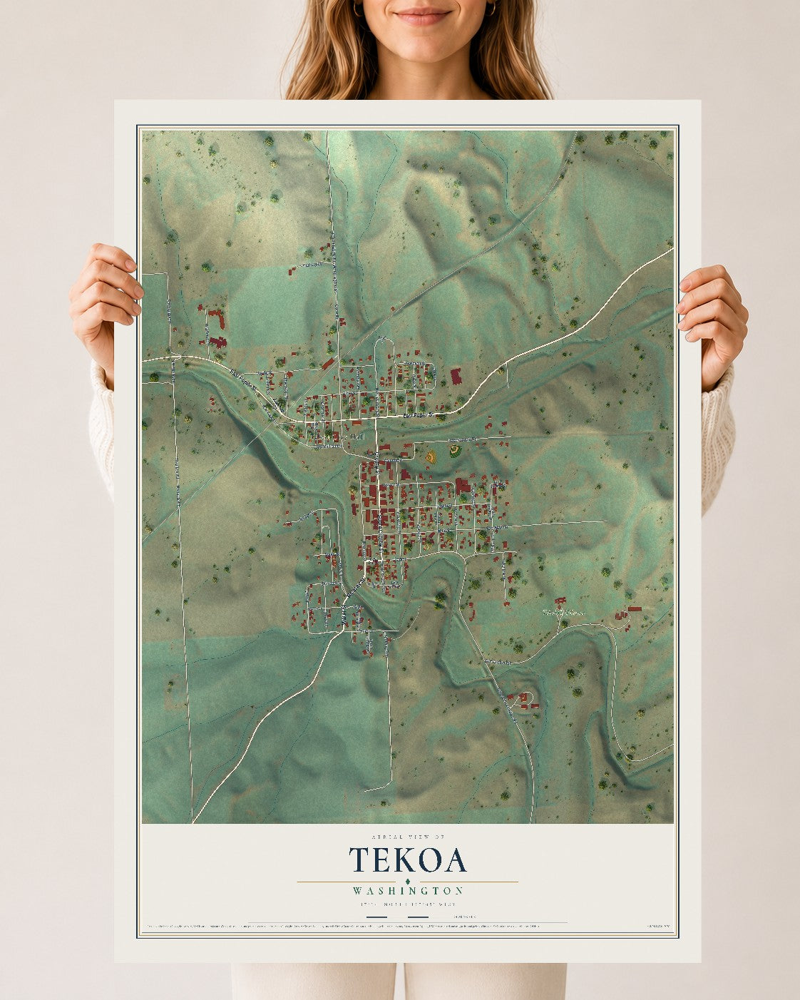 Map of Tekoa, Washington, 24 x 36 inch unframed archival matte print