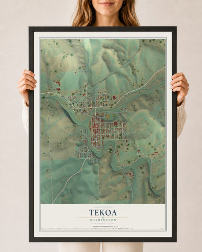 Map of Tekoa, Washington, 24 x 36 inch print in a black wood frame