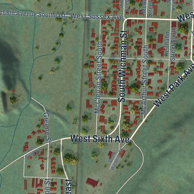 Second close-up of the map of Tenino, Washington print showing more streets and buildings