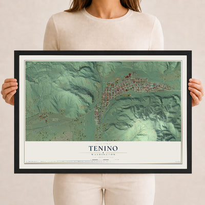 Map of Tenino, Washington, 12 x 18 inch print in a black wood frame