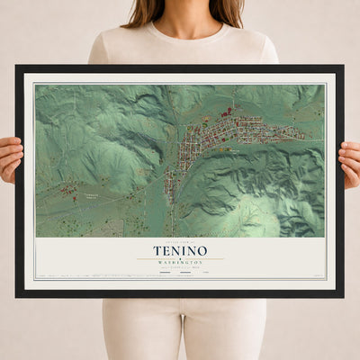 Map of Tenino, Washington, 18 x 24 inch print in a black wood frame
