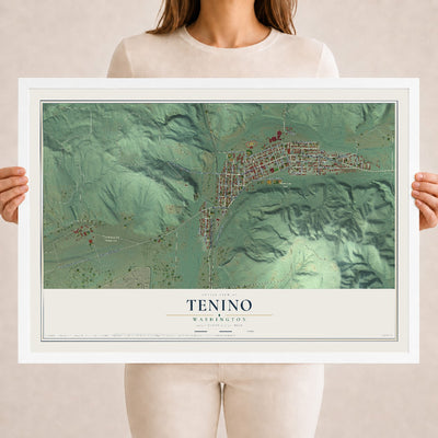 Map of Tenino, Washington, 18 x 24 inch print in a white wood frame