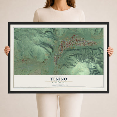 Map of Tenino, Washington, 24 x 36 inch print in a black wood frame