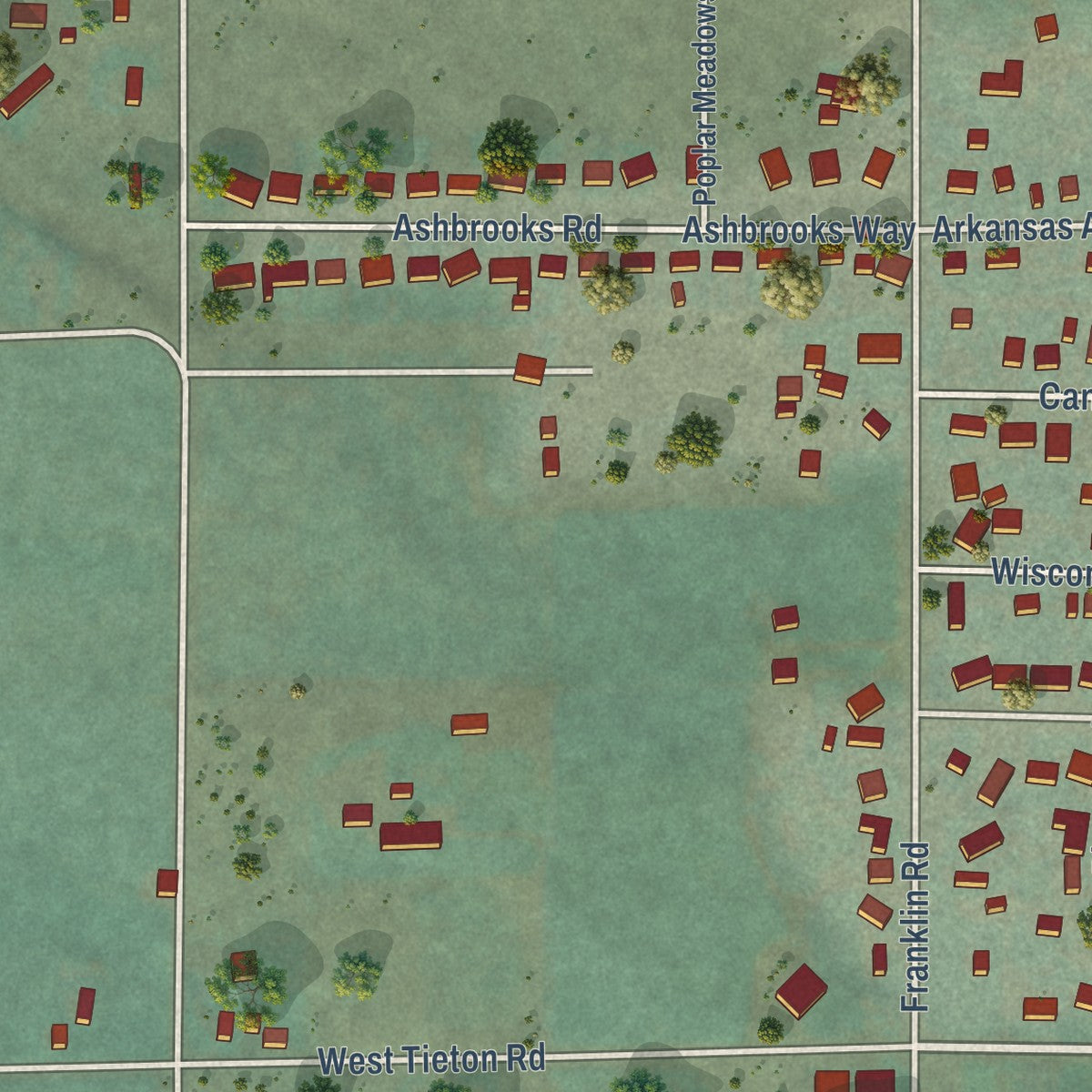Second close-up of the map of Tieton, Washington print showing more streets and buildings