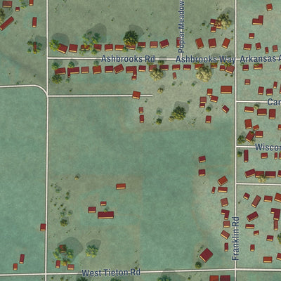 Second close-up of the map of Tieton, Washington print showing more streets and buildings