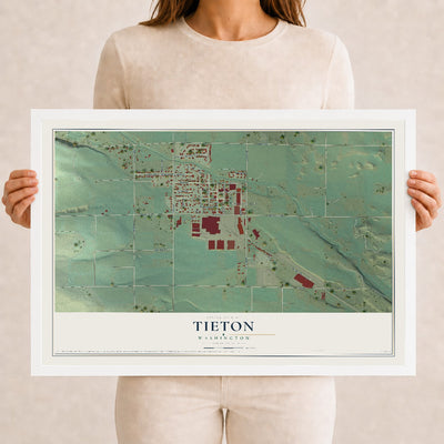 Map of Tieton, Washington, 12 x 18 inch print in a white wood frame