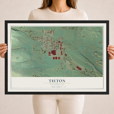 Map of Tieton, Washington, 18 x 24 inch print in a black wood frame