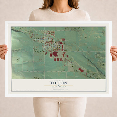 Map of Tieton, Washington, 18 x 24 inch print in a white wood frame