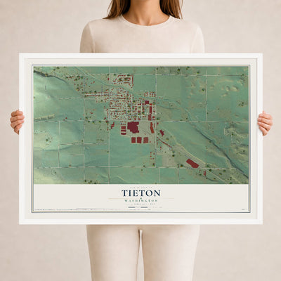 Map of Tieton, Washington, 24 x 36 inch print in a white wood frame