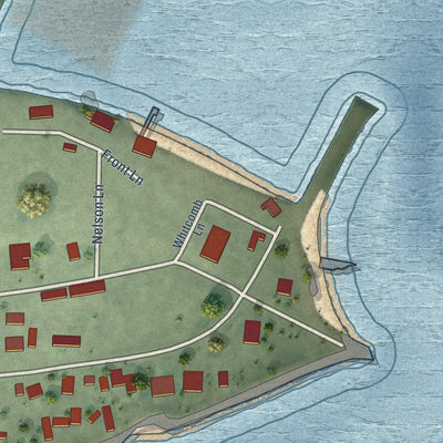 Close-up of the map of Tokeland, Washington print showing street and building detail