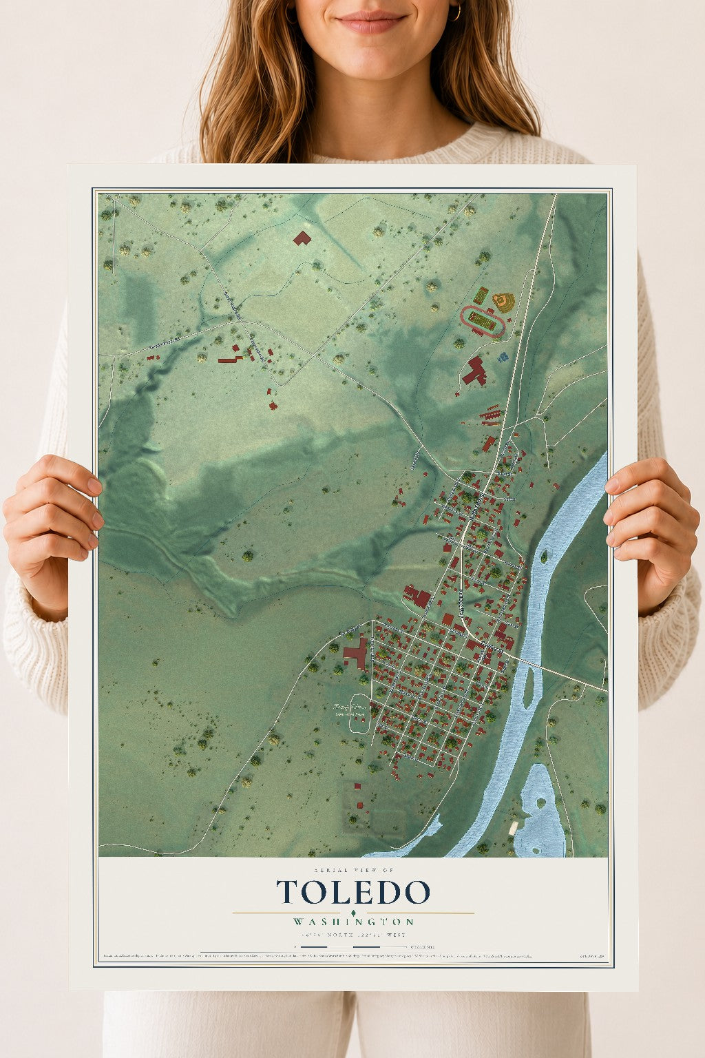 Map of Toledo, Washington, 18 x 24 inch unframed archival matte print
