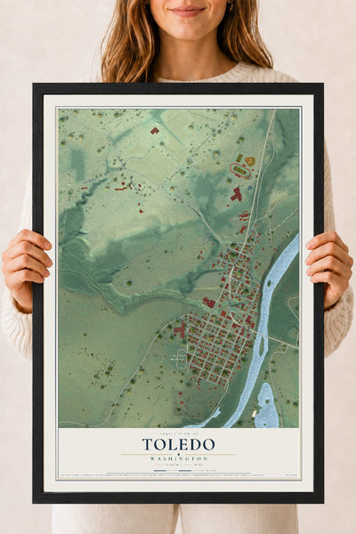 Map of Toledo, Washington, 18 x 24 inch print in a black wood frame