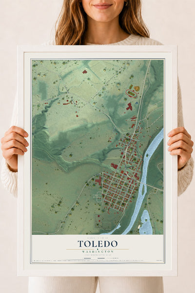 Map of Toledo, Washington, 18 x 24 inch print in a white wood frame