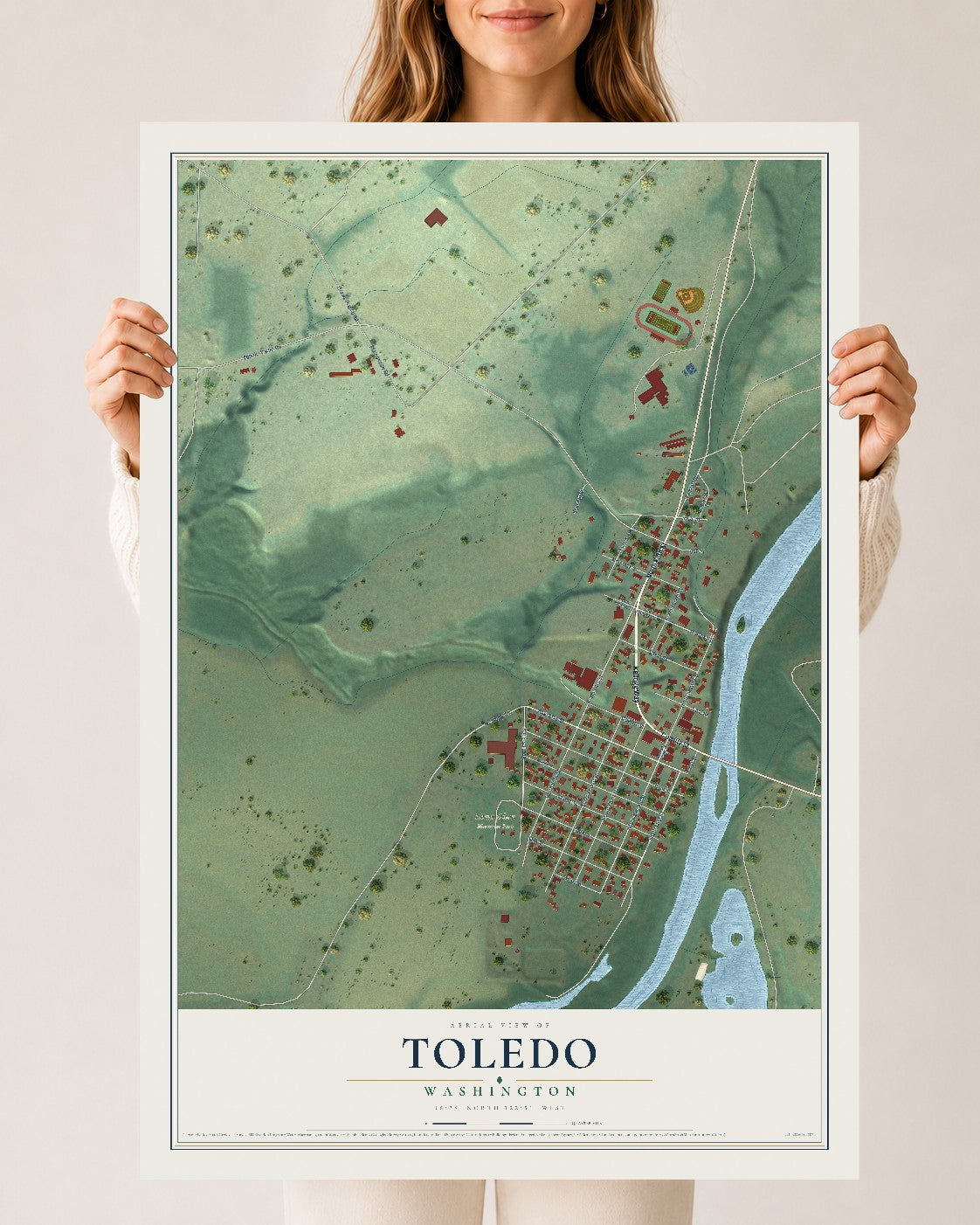Map of Toledo, Washington, 24 x 36 inch unframed archival matte print