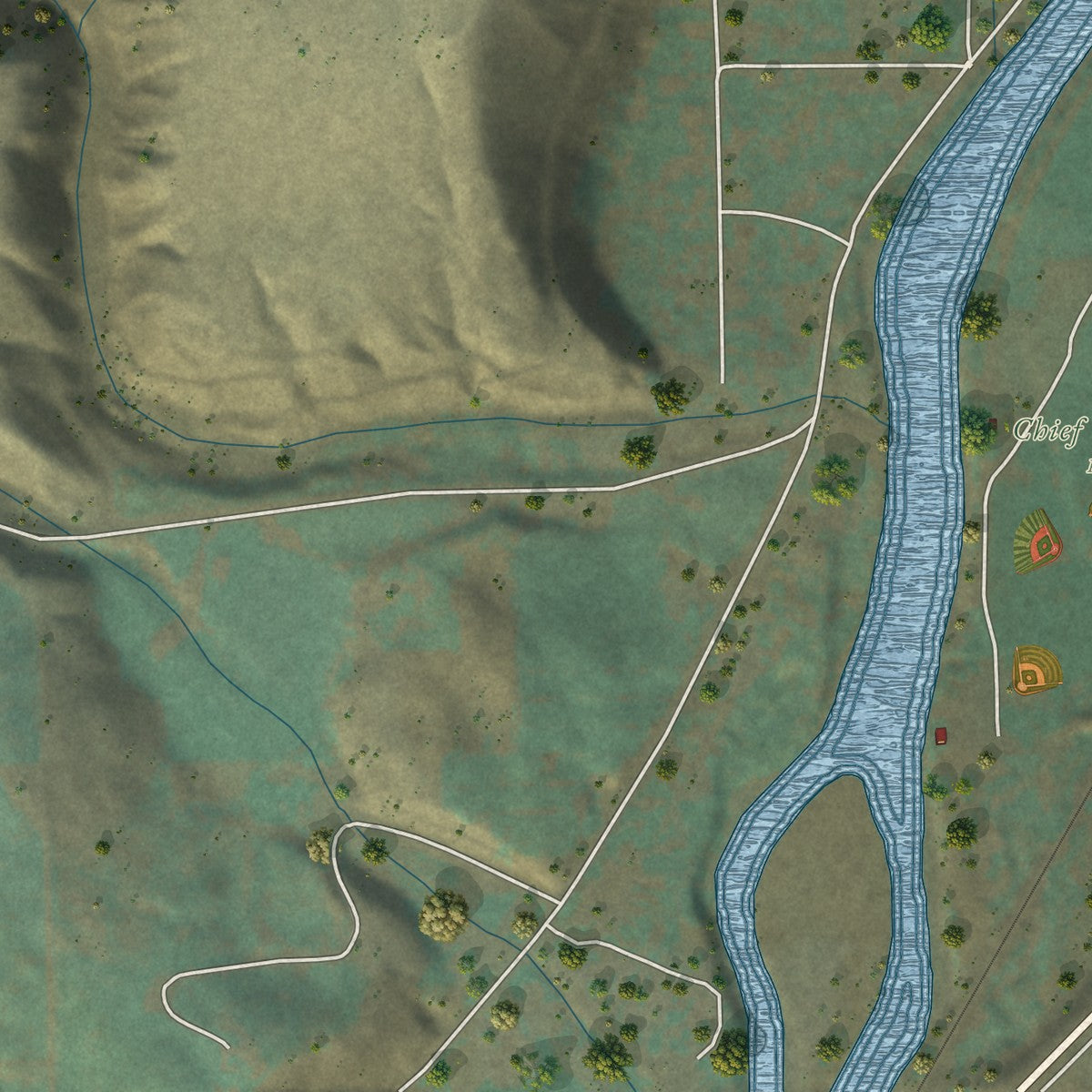 Second close-up of the map of Tonasket, Washington print showing more streets and buildings