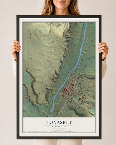 Map of Tonasket, Washington, 24 x 36 inch print in a black wood frame