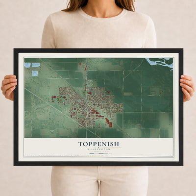 Map of Toppenish, Washington, 12 x 18 inch print in a black wood frame