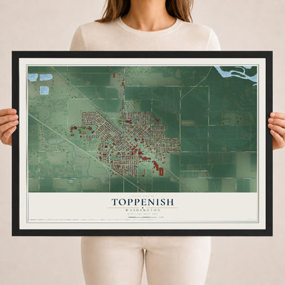 Map of Toppenish, Washington, 18 x 24 inch print in a black wood frame