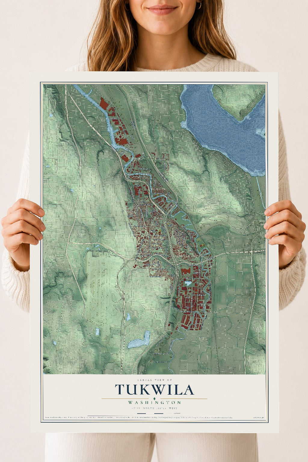 Map of Tukwila, Washington, 18 x 24 inch unframed archival matte print