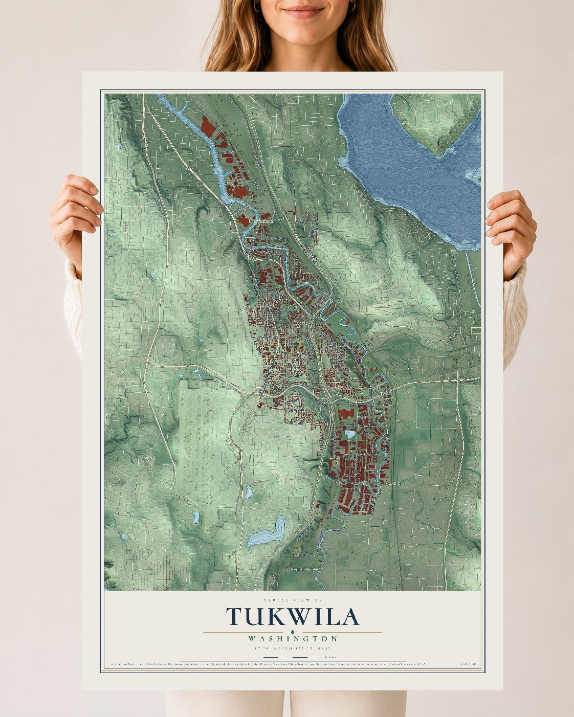 Map of Tukwila, Washington, 24 x 36 inch unframed archival matte print
