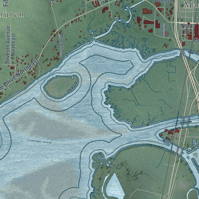 Close-up of the map of Tulalip, Washington print showing street and building detail