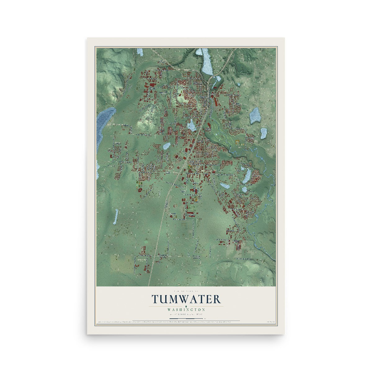 Map of Tumwater, Washington, 12 x 18 inch unframed archival matte print
