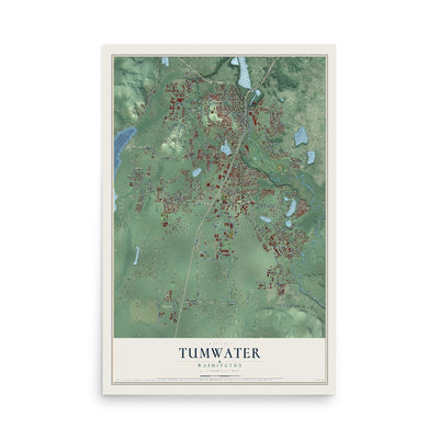 Map of Tumwater, Washington, 12 x 18 inch unframed archival matte print