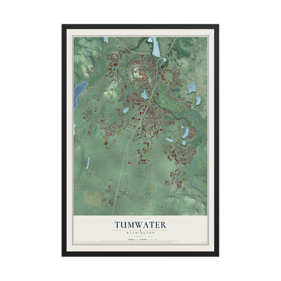 Map of Tumwater, Washington, 12 x 18 inch print in a black wood frame
