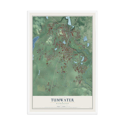 Map of Tumwater, Washington, 12 x 18 inch print in a white wood frame