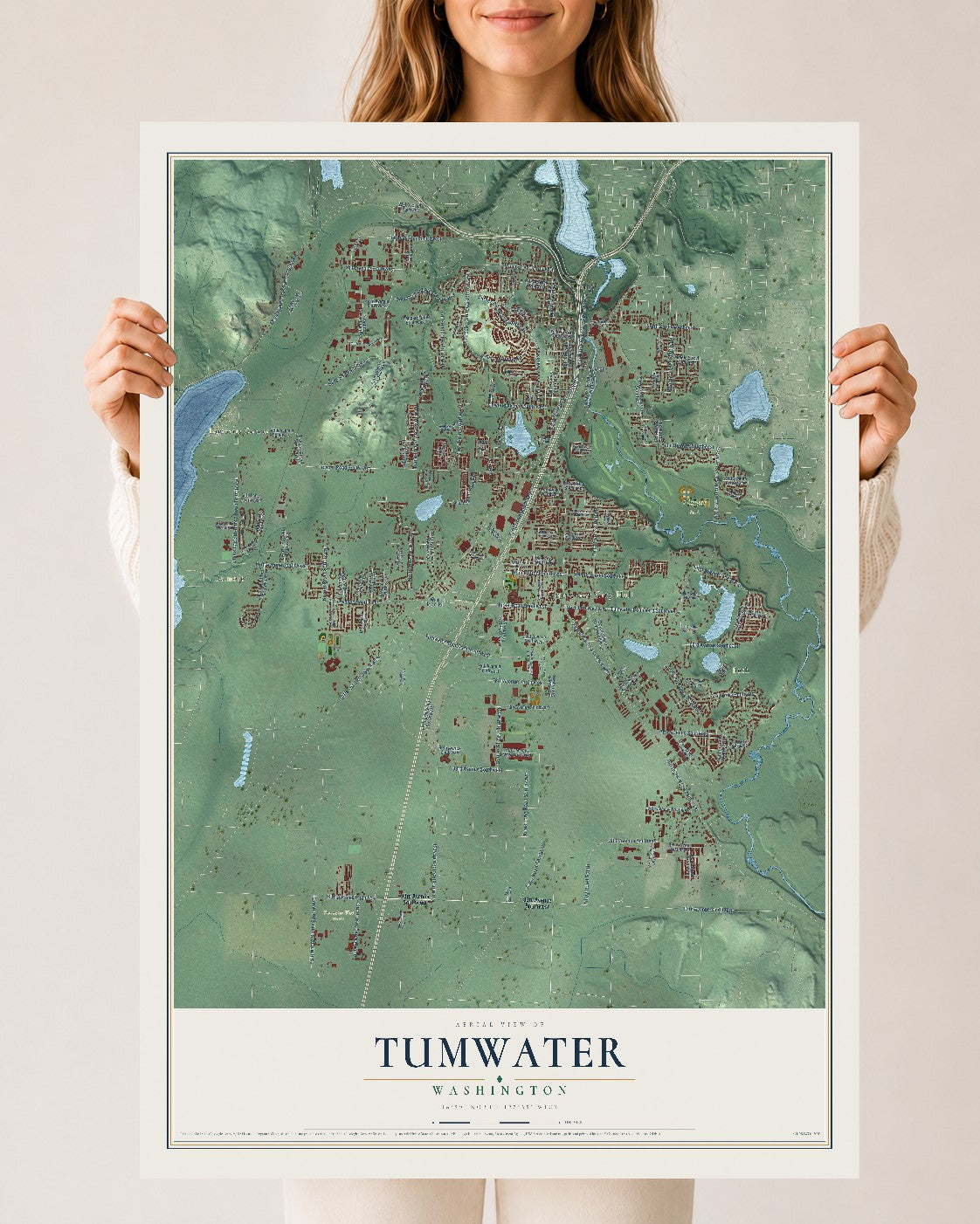 Map of Tumwater, Washington, 24 x 36 inch unframed archival matte print