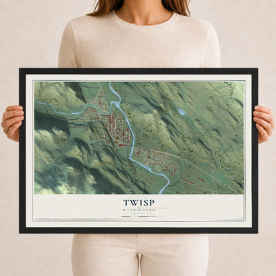 Map of Twisp, Washington, 12 x 18 inch print in a black wood frame