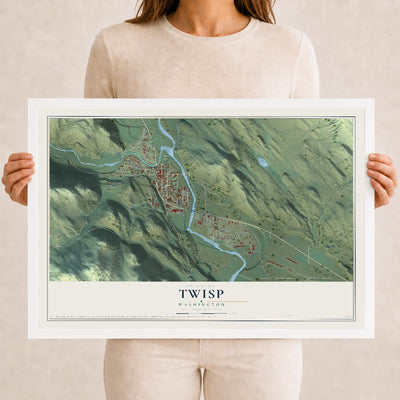 Map of Twisp, Washington, 12 x 18 inch print in a white wood frame