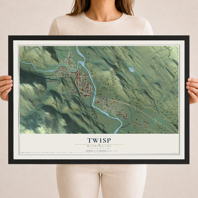 Map of Twisp, Washington, 18 x 24 inch print in a black wood frame